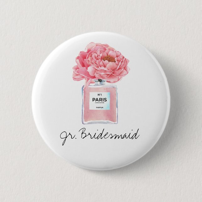 Pink Peonies & Perfume Jr. Bridesmaid 6 Cm Round Badge (Front)