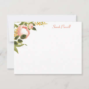 Pink Peonies Personalised Flat Note Card