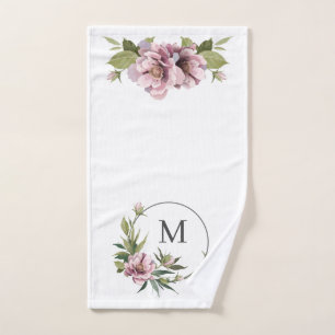 Pink peonies personalised initial monogram hand towel
