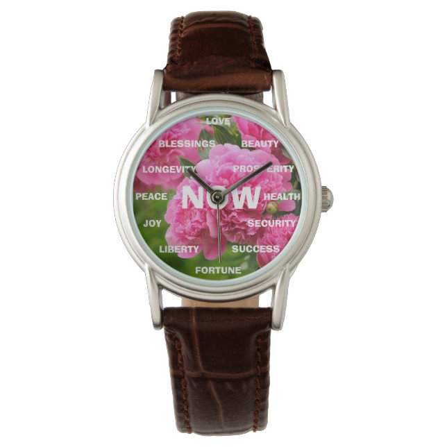 Pink Peonies Positive Words Watch (Front)