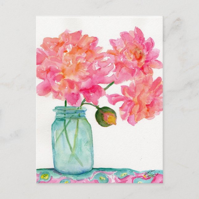 Pink Peonies Postcard (Front)