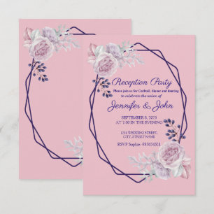 Pink Peonies Purple Geometric Frame Reception Invitation