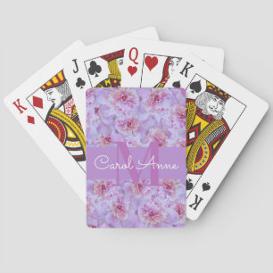 Pink Peonies Purple Monogram Floral Playing Cards
