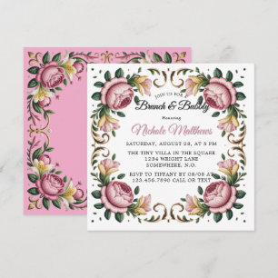 Pink Peonies Rococo Frame Bridal Shower Invitation
