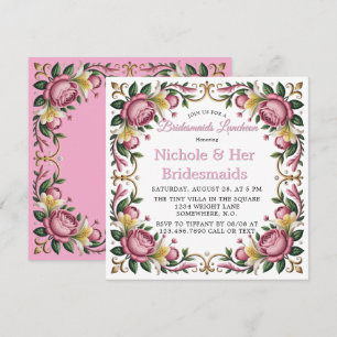 Pink Peonies Rococo Frame Bridesmaids Luncheon Invitation