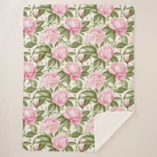 Pink Peonies Sherpa Blanket