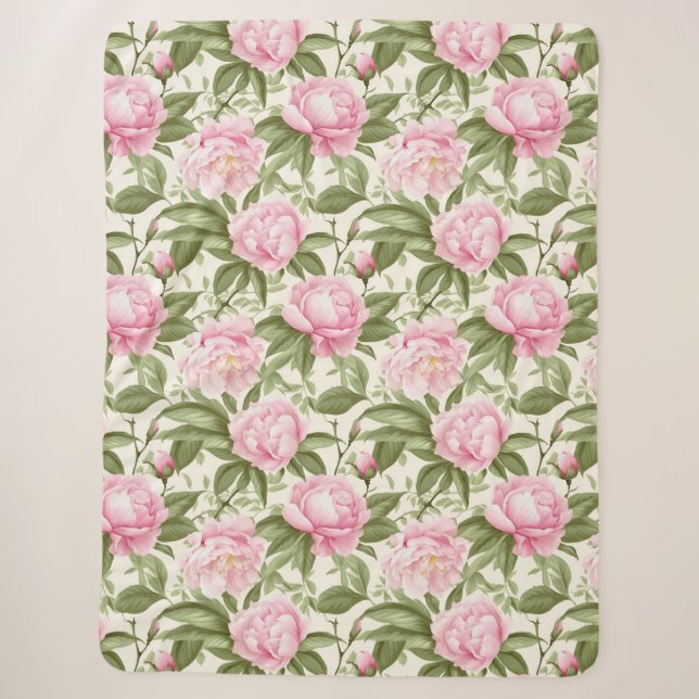 Pink Peonies Sherpa Blanket (Front)