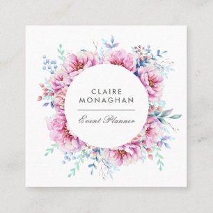 Pink Peonies Square Business Card