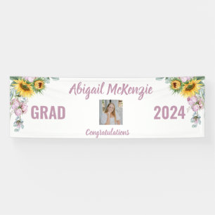 Pink Peonies Sunflower Photo Graduation Banner
