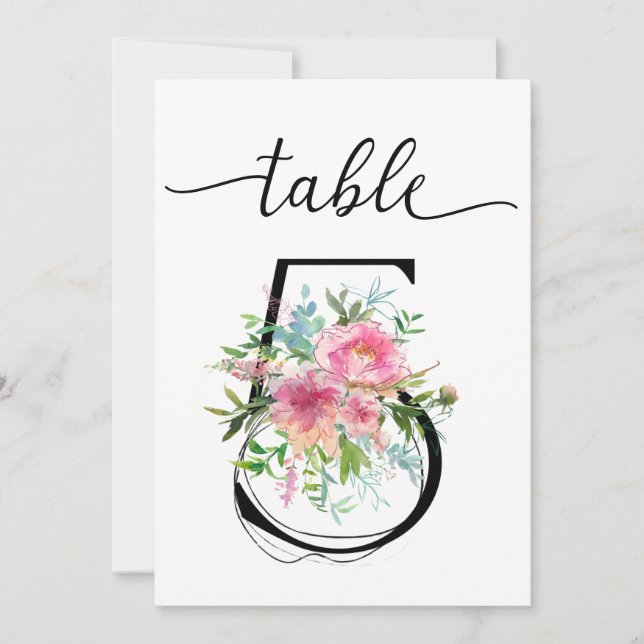 Pink Peonies Table five Table Number (Front)