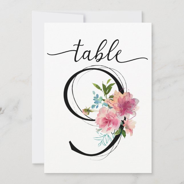 Pink Peonies Table nine Table Number (Front)