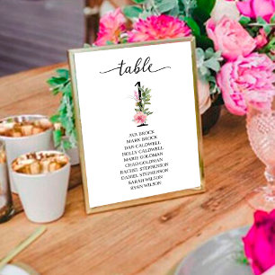Pink Peonies Table One Table Number