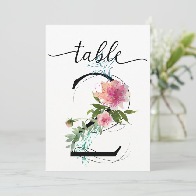 Pink Peonies Table two Table Number (Standing Front)