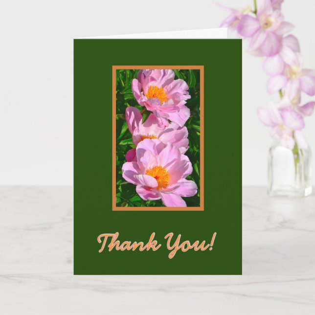 "PINK PEONIES" THANK YOU / CUSTOMIZABLE CARD (Orchid)