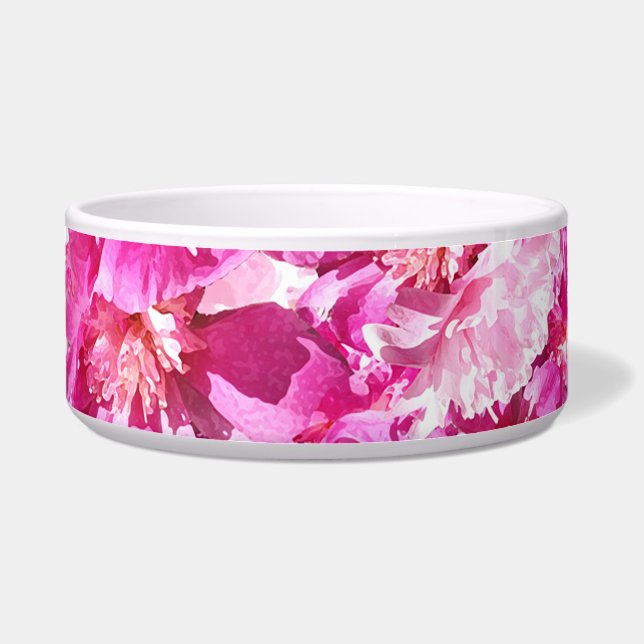 Pink Peonies Vibrant Hot Floral Pet Bowl (Front)