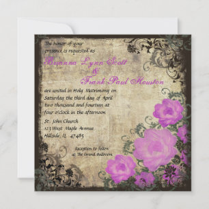 Pink Peonies Vintage Wedding Invitation