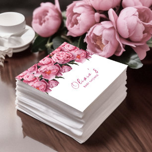 Pink Peonies Watercolor Baby Shower Napkin