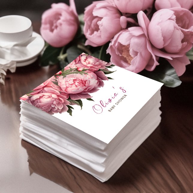 Pink Peonies Watercolor Baby Shower Napkin (Pink Peonies Watercolor Baby Shower Napkins)