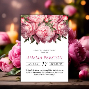 Pink Peonies Watercolor Bridal Shower Invitation