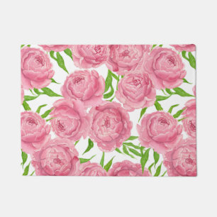 Pink peonies watercolor doormat