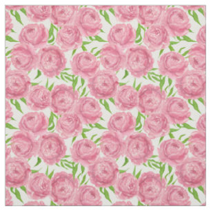 Pink peonies watercolor fabric