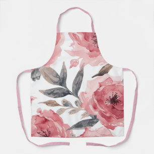 Pink Peonies Watercolor Floral Botanical Painted Apron