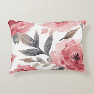 Pink Peonies Watercolor Floral Botanical Painted Decorative Cushion