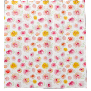 Pink Peonies Watercolor Floral Pattern Shower Curtain