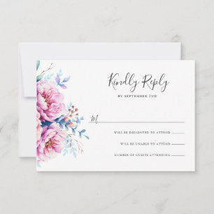 Pink Peonies Watercolor Floral RSVP Card