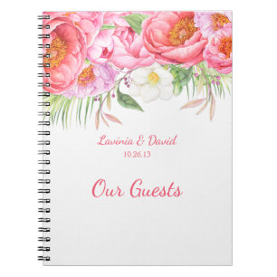 Pink Peonies Watercolor Florals Guest Book