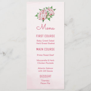 Pink Peonies Watercolor Flower Menus