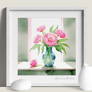 Pink Peonies Watercolor Personal Quote Print