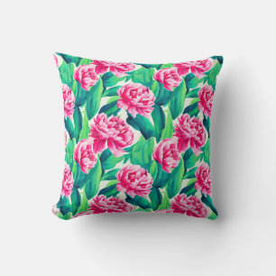 Pink Peonies Watercolor Print  Cushion