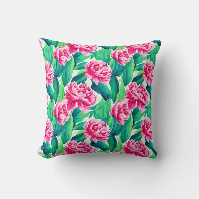 Pink Peonies Watercolor Print  Cushion (Front)