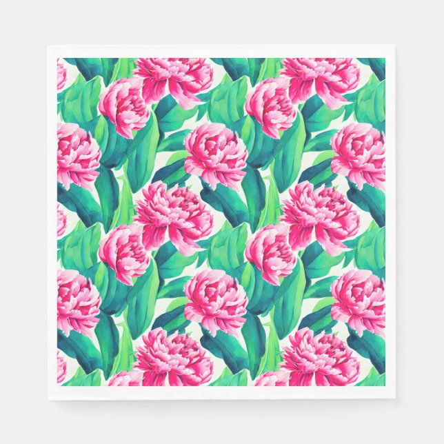 Pink Peonies Watercolor Print  Napkin (Front)
