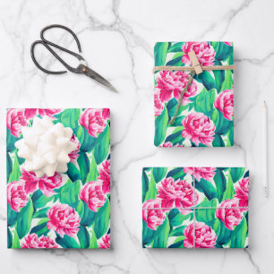 Pink Peonies Watercolor Print Wrapping Paper Sheet
