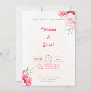 Pink Peonies Watercolor Wedding Invitations