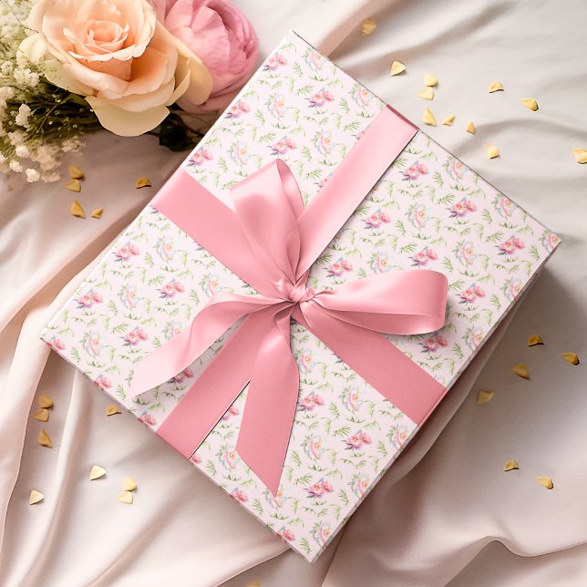 Pink Peonies With Bamboo Leaves Pattern Wrapping Paper (A great gift wrap for all occasions. )
