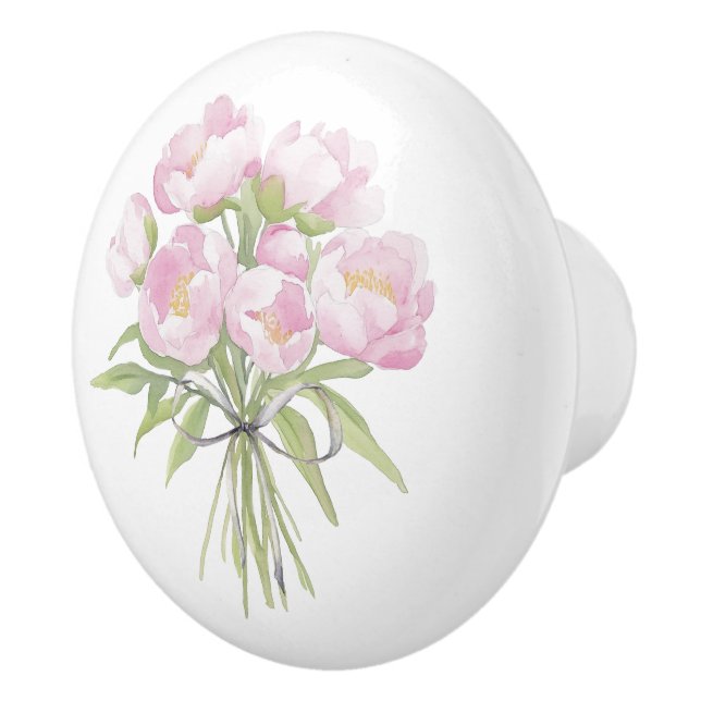 Pink Peonies with Bow  Ceramic Knob (Right)