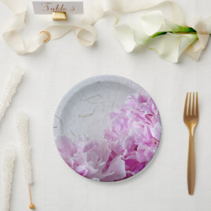 Pink peonies with room for text paper plate