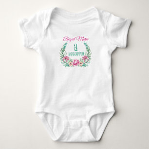 Pink Peonies Wreath with Number of Months Old Baby Bodysuit