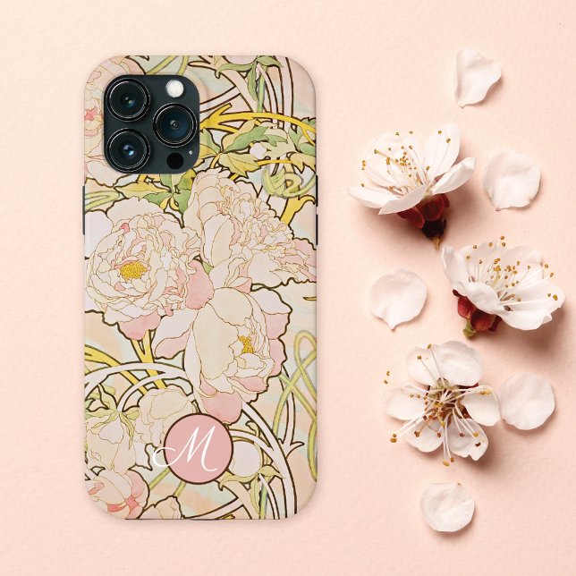 Pink Peony Alphonse Mucha Monogram Case-Mate iPhone Case (Creator Uploaded)