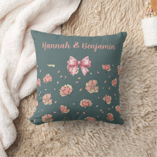 Pink Peony and Bow Pattern Cushion