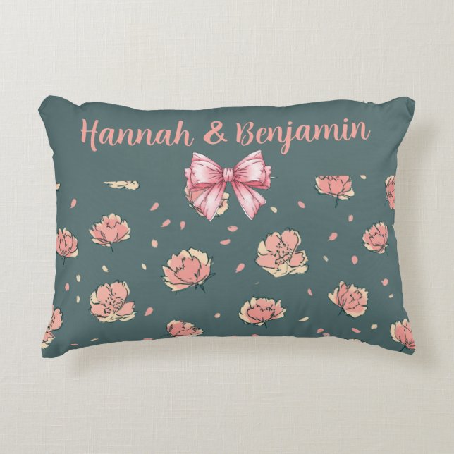 Pink Peony and Bow Pattern Decorative Cushion (Front)