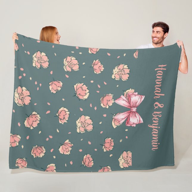 Pink Peony and Bow Pattern Fleece Blanket (In Situ)