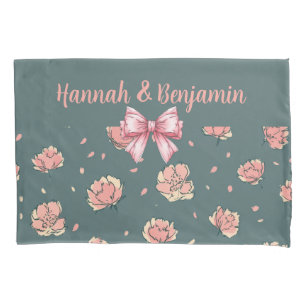 Pink Peony and Bow Pattern Pillowcase