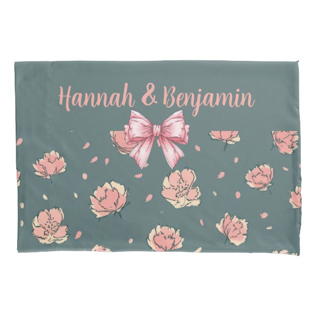 Pink Peony and Bow Pattern Pillowcase (Front)