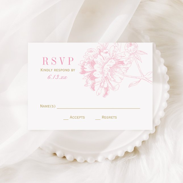 Pink Peony and Gold Wedding Reply RSVP Card (Creator Uploaded)