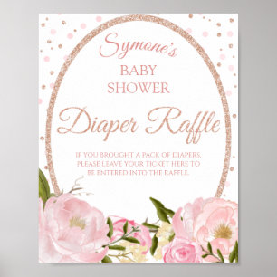 Pink Peony and Rose Gold Baby Shower Diaper Raffle Poster