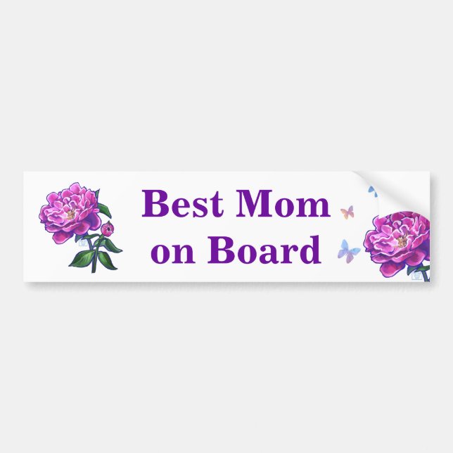 Pink Peony Art, Best Mum on Board Bumper Sticker (Front)